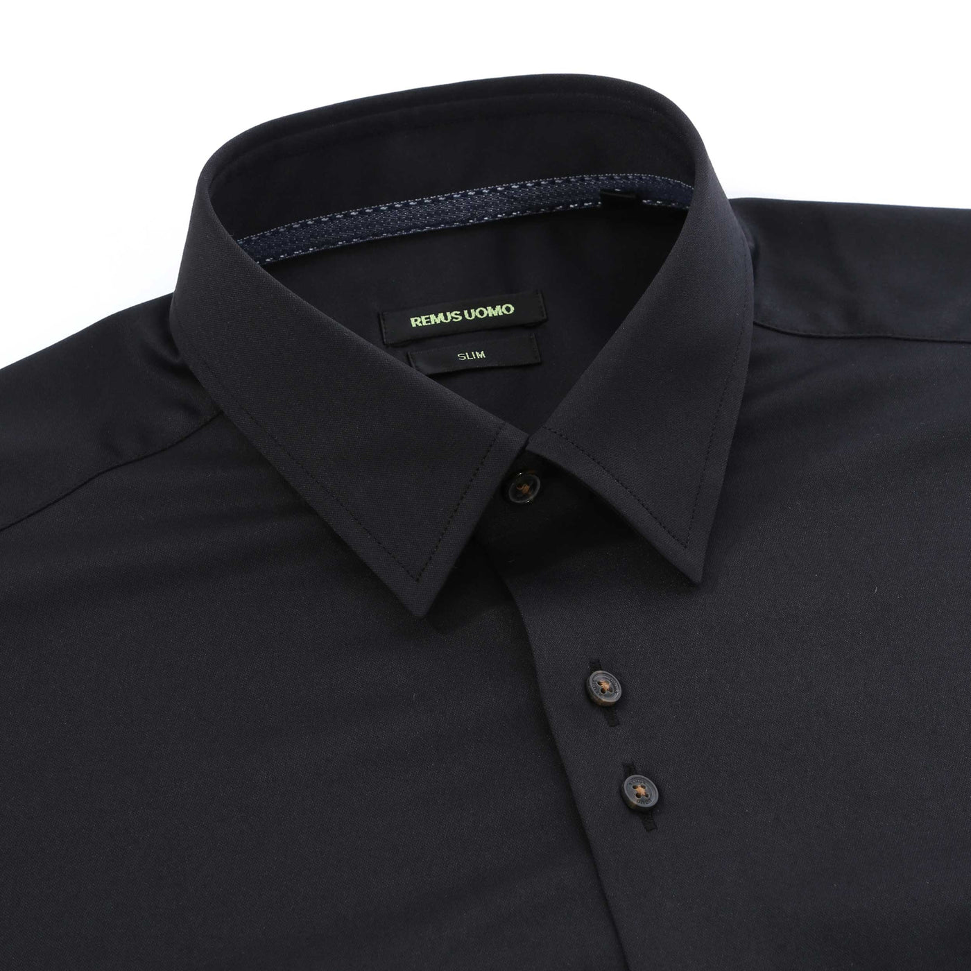 Remus Uomo 2 Way Stretch SS Shirt in Black Collar