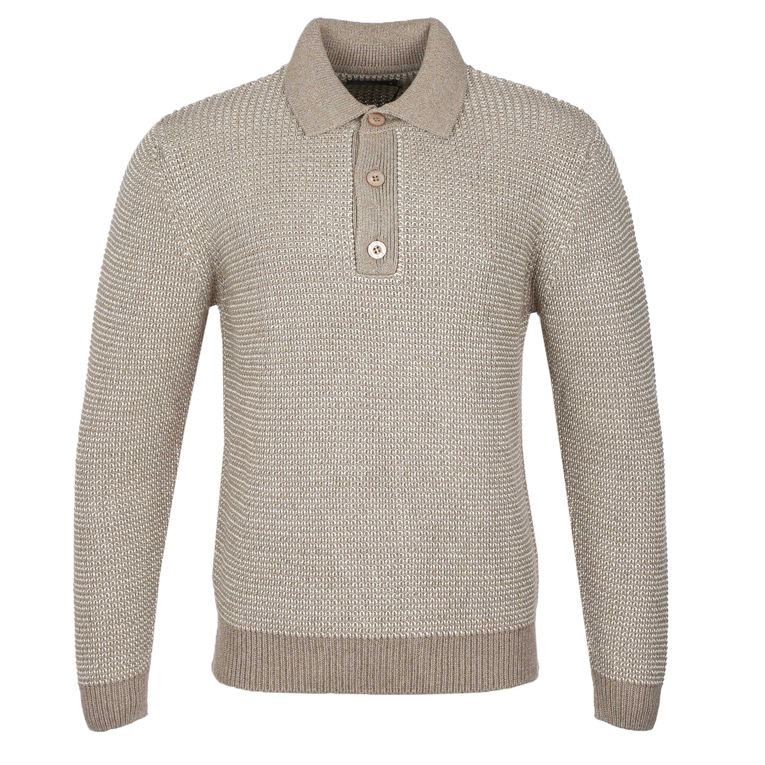 Remus Uomo 3 Button Chunky Polo Knitwear in Beige