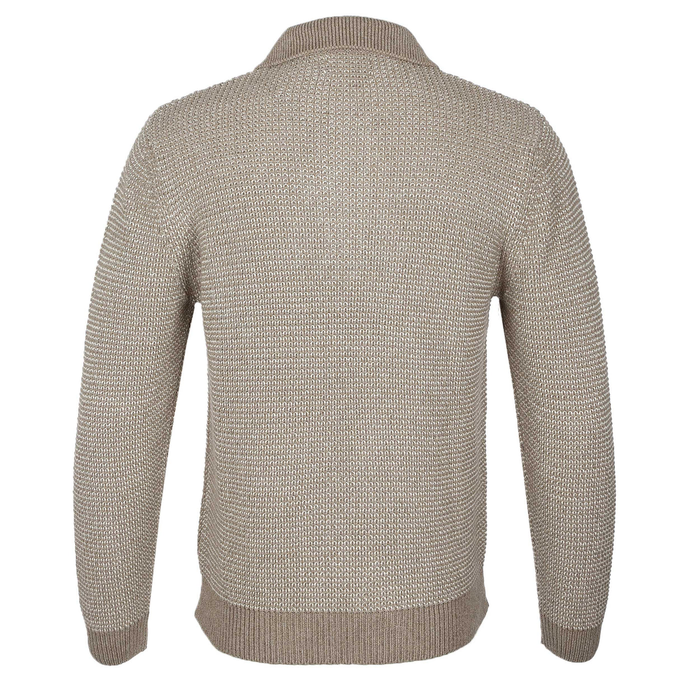 Remus Uomo 3 Button Chunky Polo Knitwear in Beige Back
