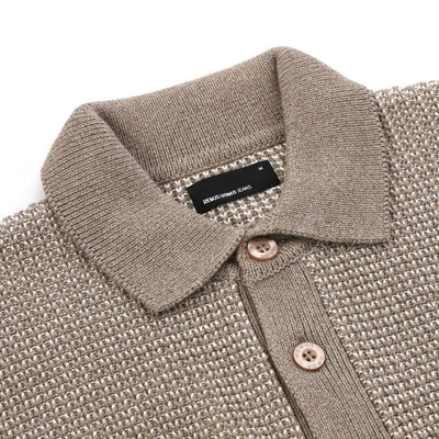 Remus Uomo 3 Button Chunky Polo Knitwear in Beige Collar