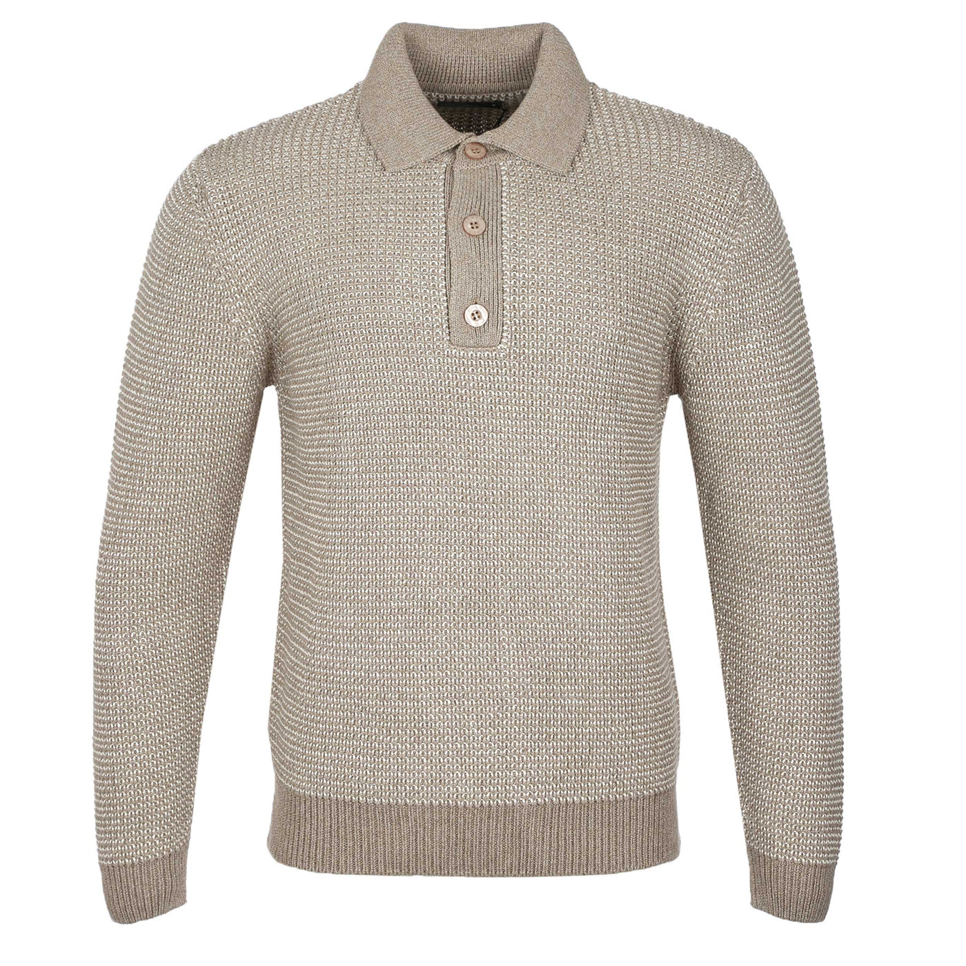 Remus Uomo 3 Button Chunky Polo Knitwear in Beige
