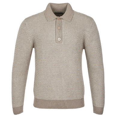 Remus Uomo 3 Button Chunky Polo Knitwear in Beige