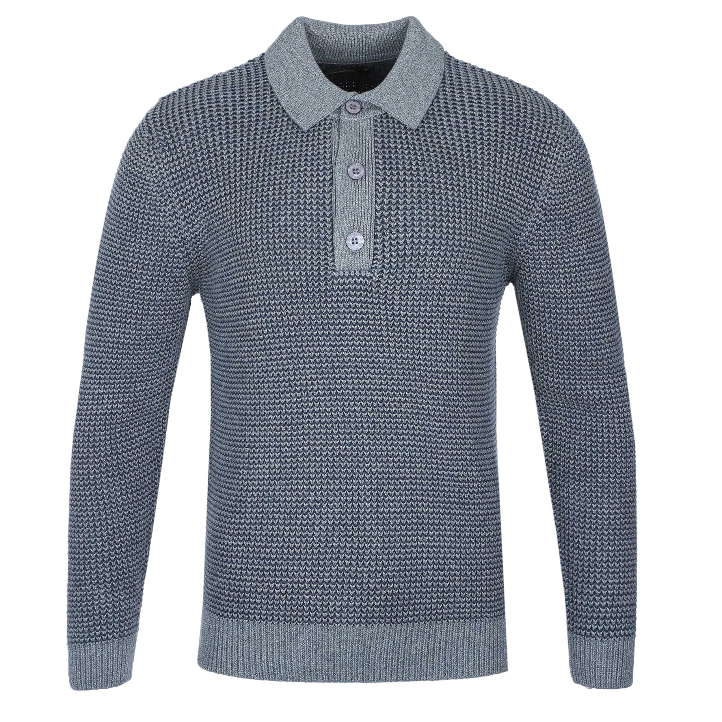 Remus Uomo 3 Button Chunky Polo Knitwear in Blue
