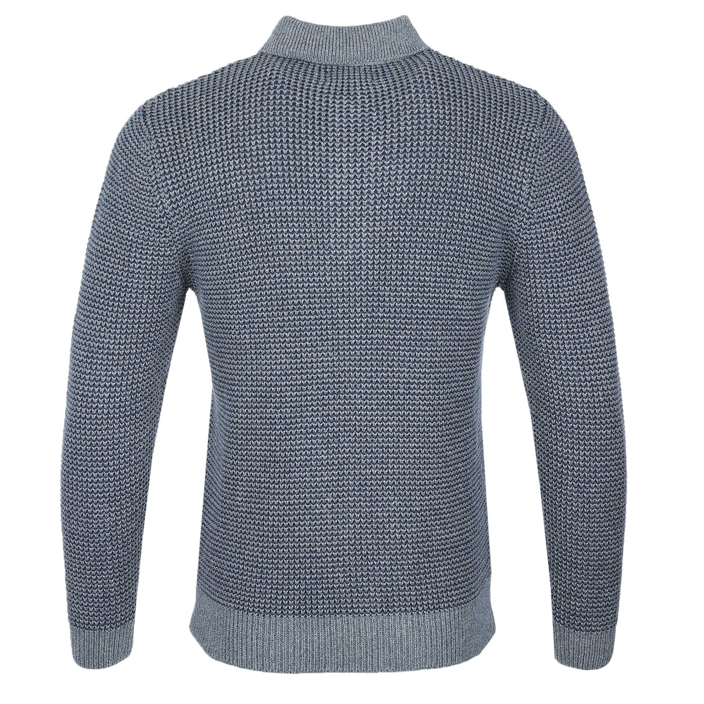 Remus Uomo 3 Button Chunky Polo Knitwear in Blue Back