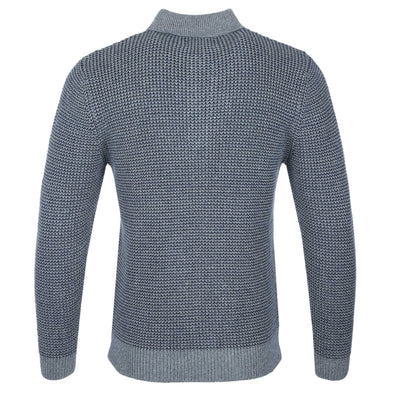 Remus Uomo 3 Button Chunky Polo Knitwear in Blue Back