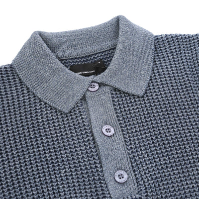 Remus Uomo 3 Button Chunky Polo Knitwear in Blue Placket