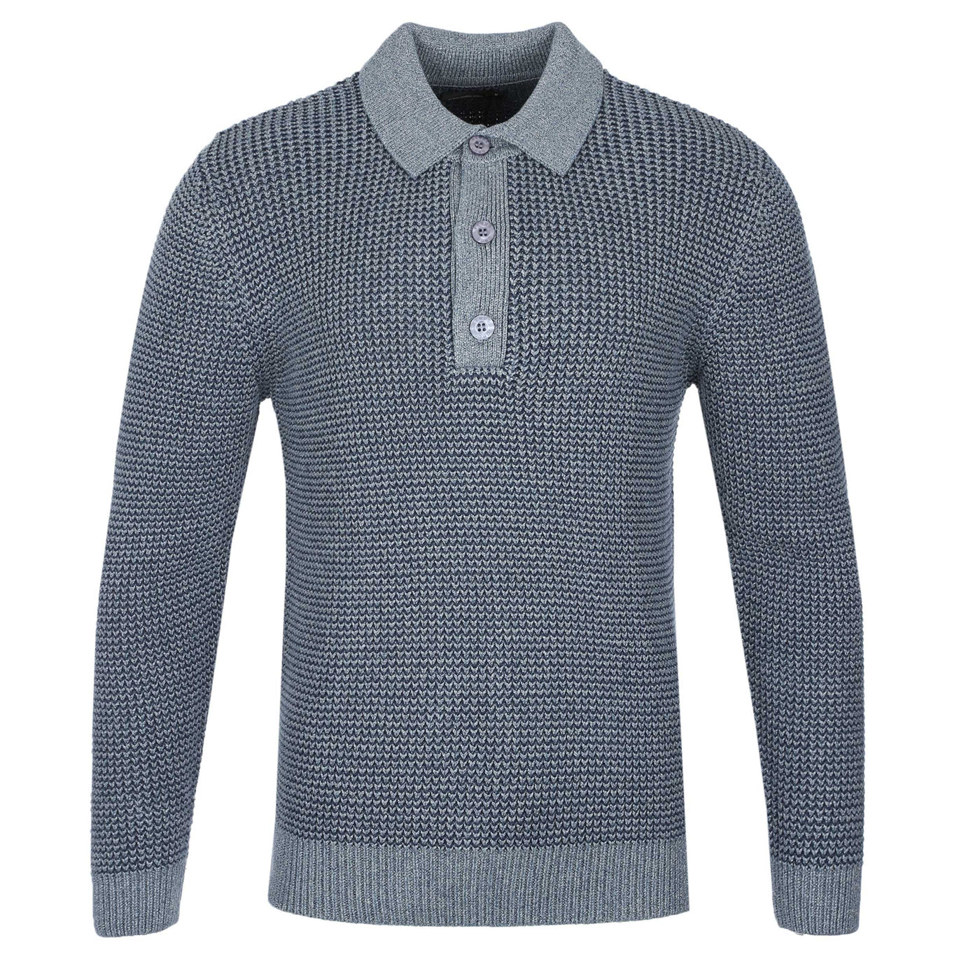 Remus Uomo 3 Button Chunky Polo Knitwear in Blue