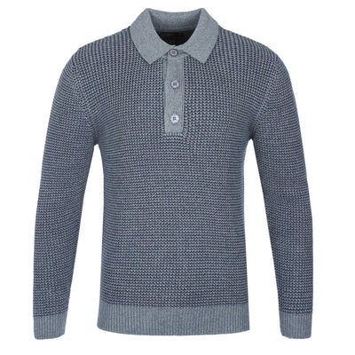 Remus Uomo 3 Button Chunky Polo Knitwear in Blue