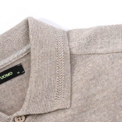 Remus Uomo 3 Button Knitted Polo Shirt in Beige Collar