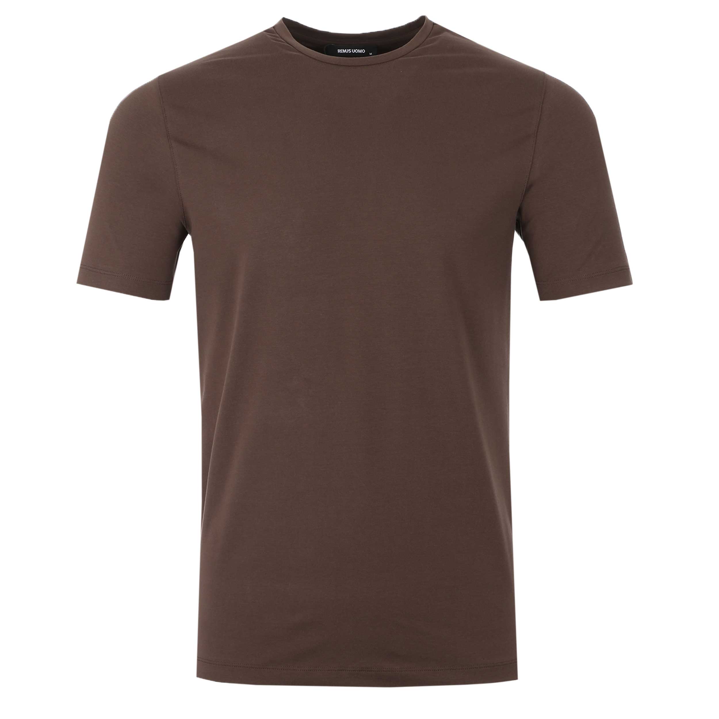 Remus Uomo Basic Crew Neck T-Shirt in Dark Brown