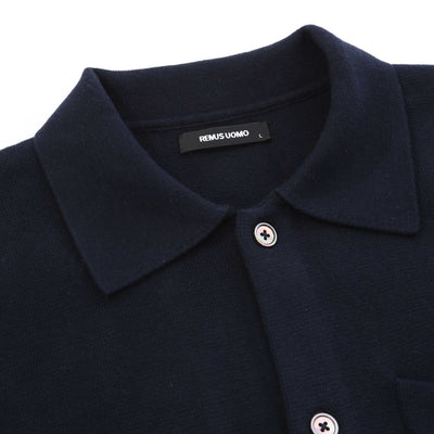 Remus Uomo Button Thru Cardigan in Navy Collar