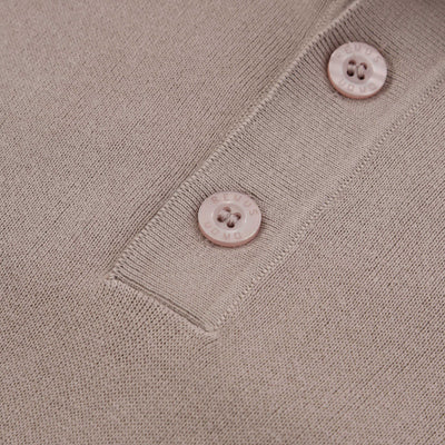 Remus Uomo Chunky 3 Button Knitted Polo Knitwear in Beige Placket