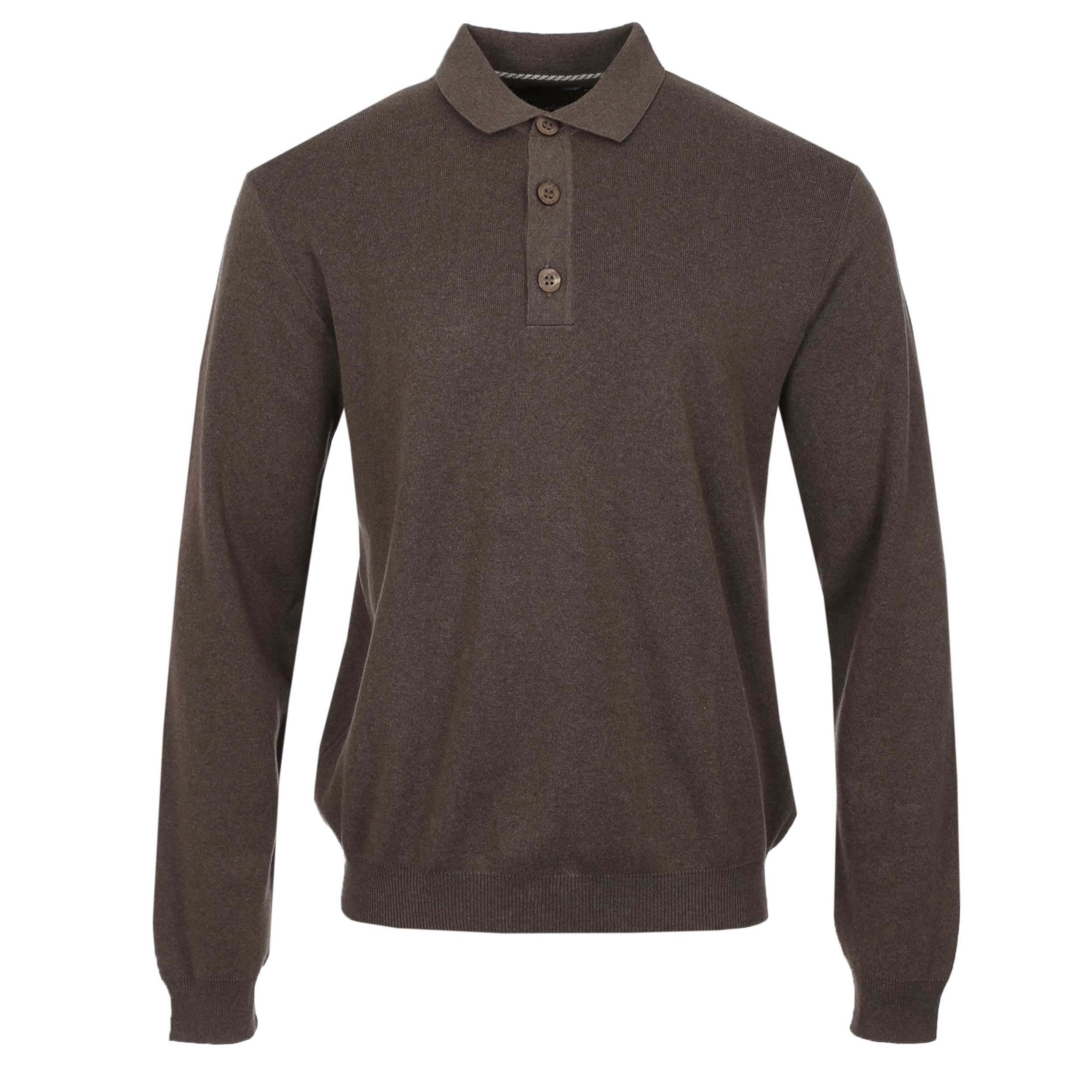 Remus Uomo Chunky 3 Button Polo Knitwear in Brown