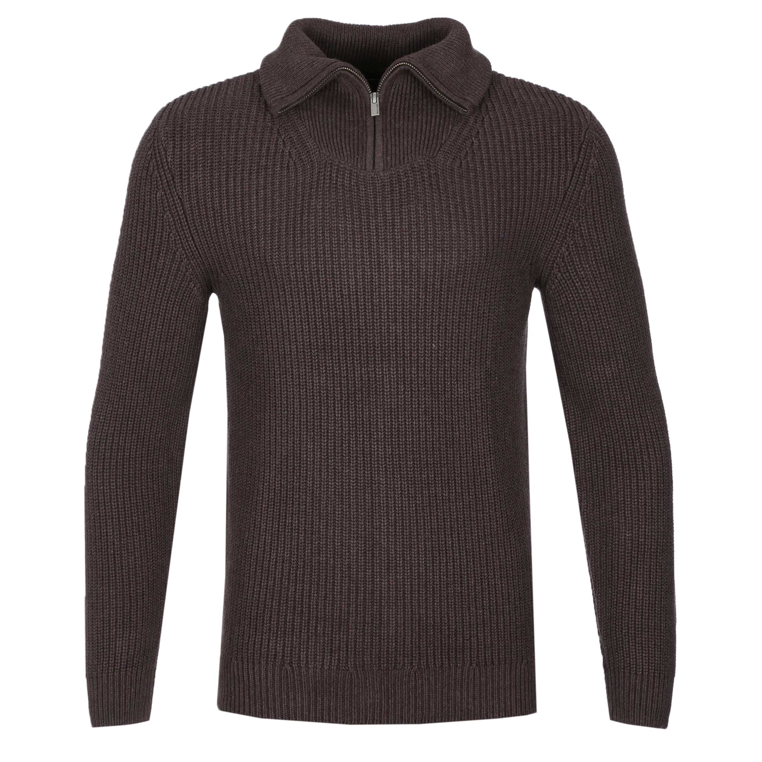 Remus Uomo Chunky Quarter Zip Knitwear in Brown