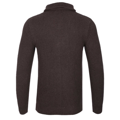 Remus Uomo Chunky Quarter Zip Knitwear in Brown Back