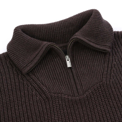 Remus Uomo Chunky Quarter Zip Knitwear in Brown Placket