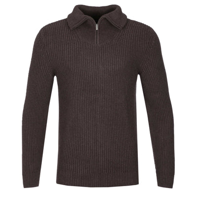 Remus Uomo Chunky Quarter Zip Knitwear in Brown