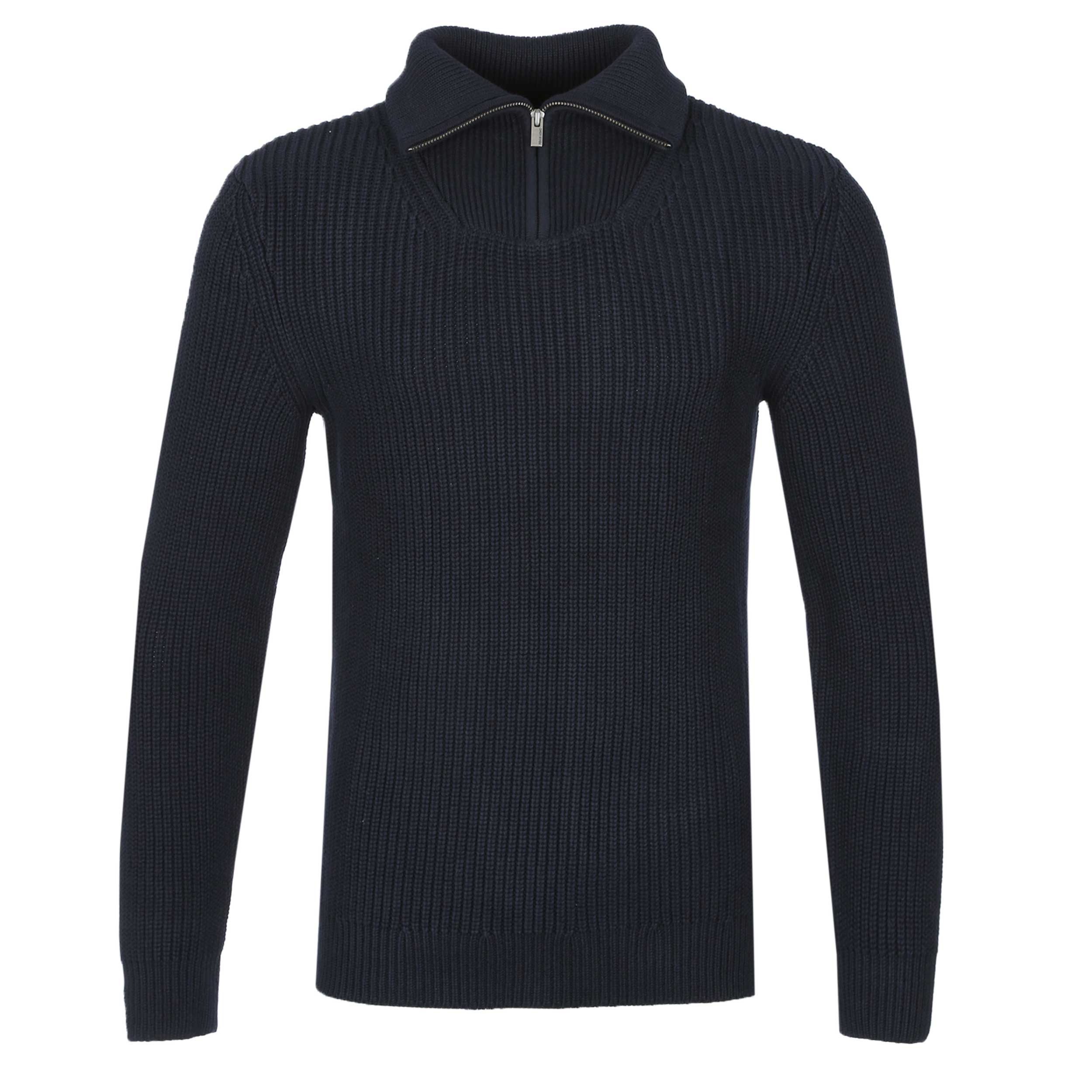 Remus Uomo Chunky Quarter Zip Knitwear in Navy
