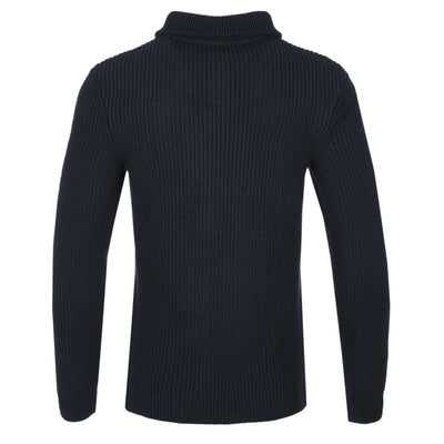 Remus Uomo Chunky Quarter Zip Knitwear in Navy Back