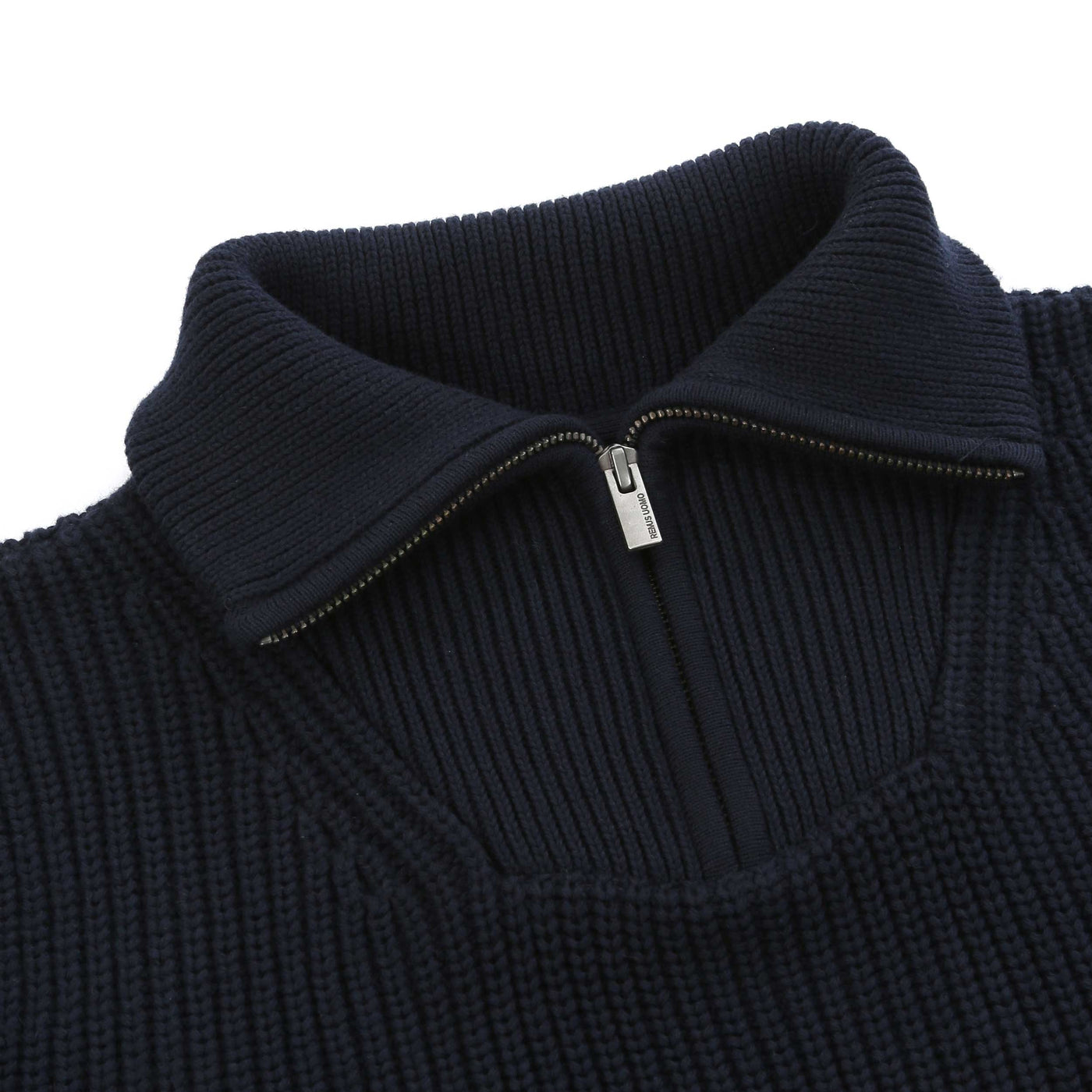 Remus Uomo Chunky Quarter Zip Knitwear in Navy Placket