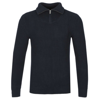 Remus Uomo Chunky Quarter Zip Knitwear in Navy