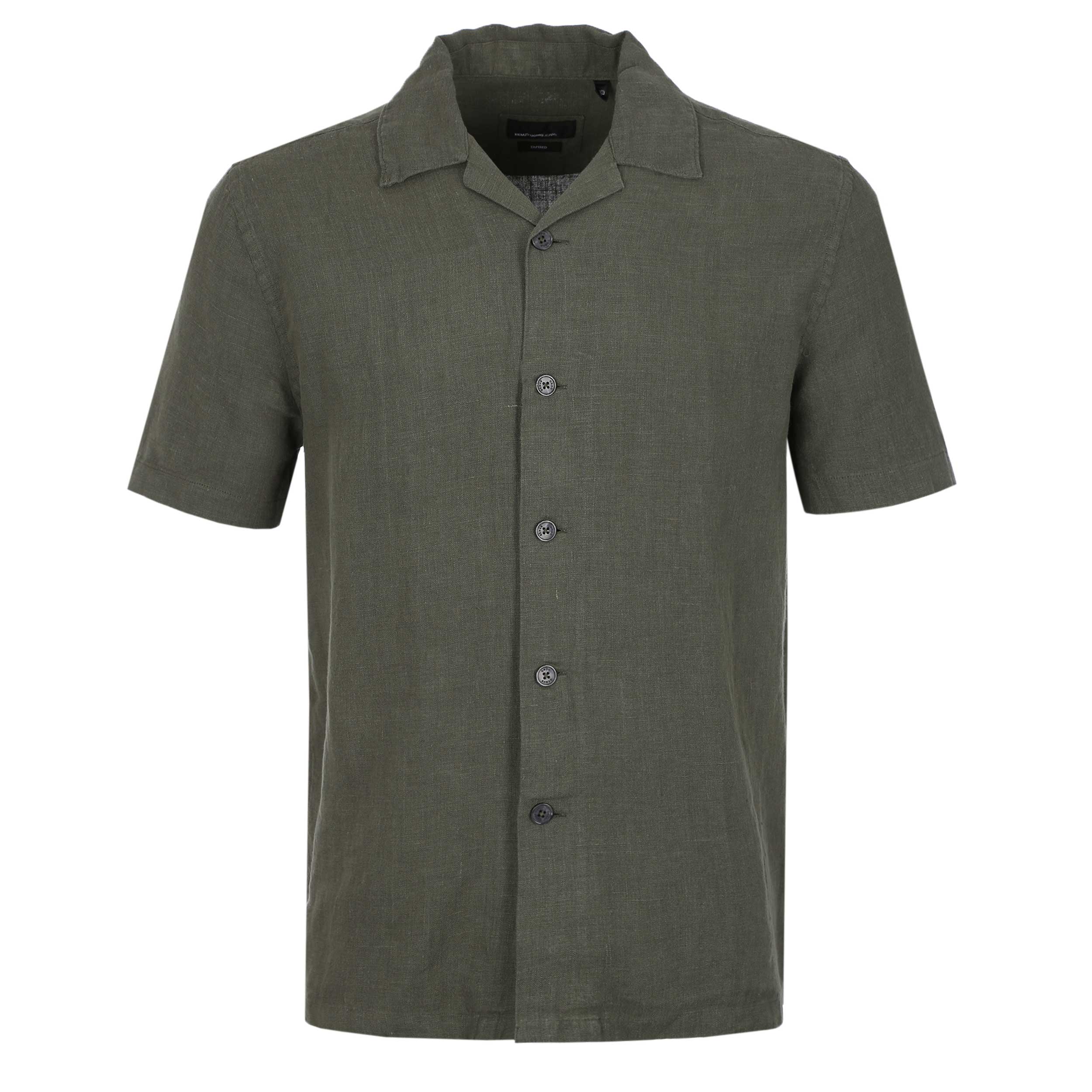 Remus Uomo Cuban Collar Linen SS Shirt in Khaki