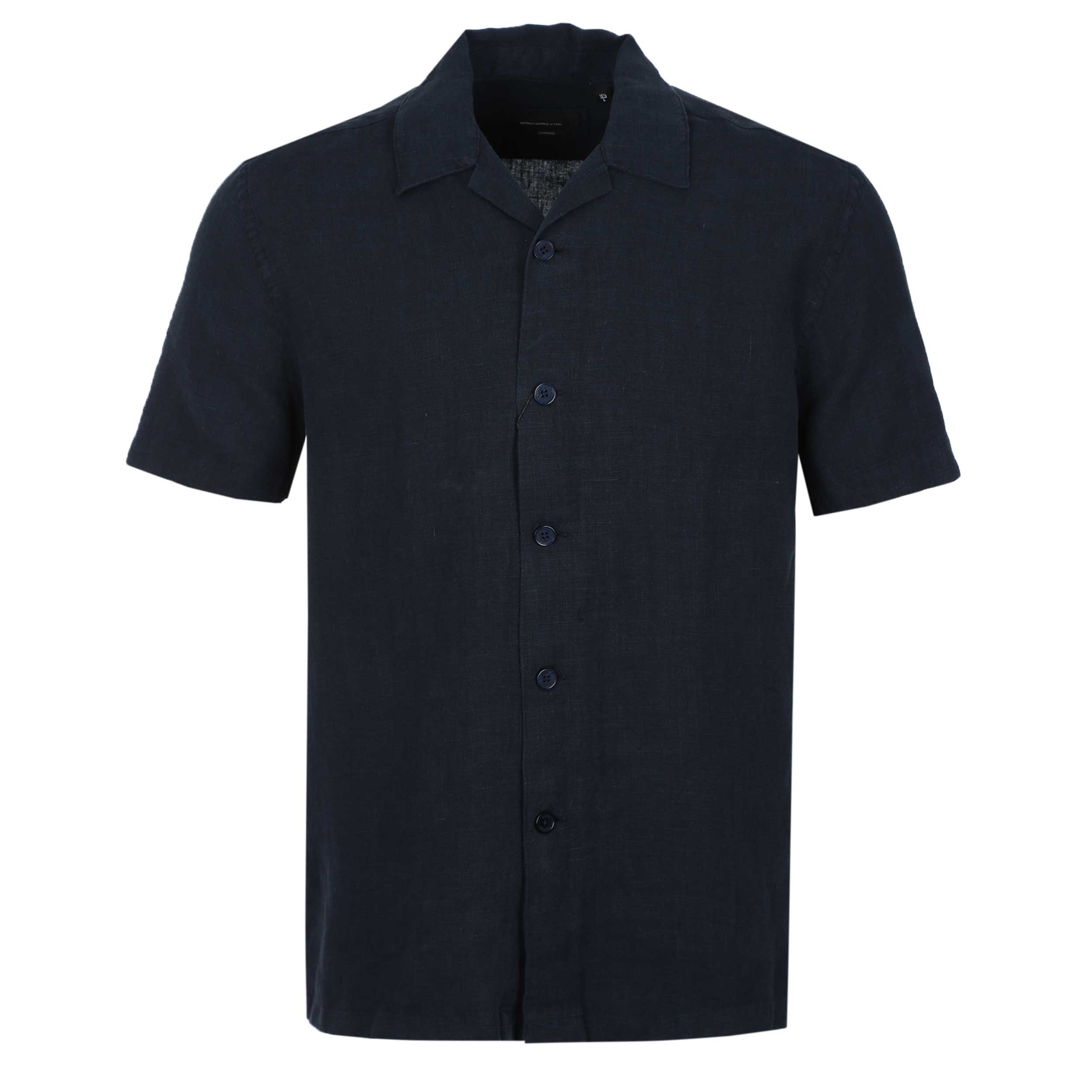 Remus Uomo Cuban Collar Linen SS Shirt in Navy