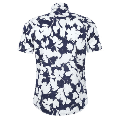 Remus Uomo Floral Linen SS Shirt in Navy Back