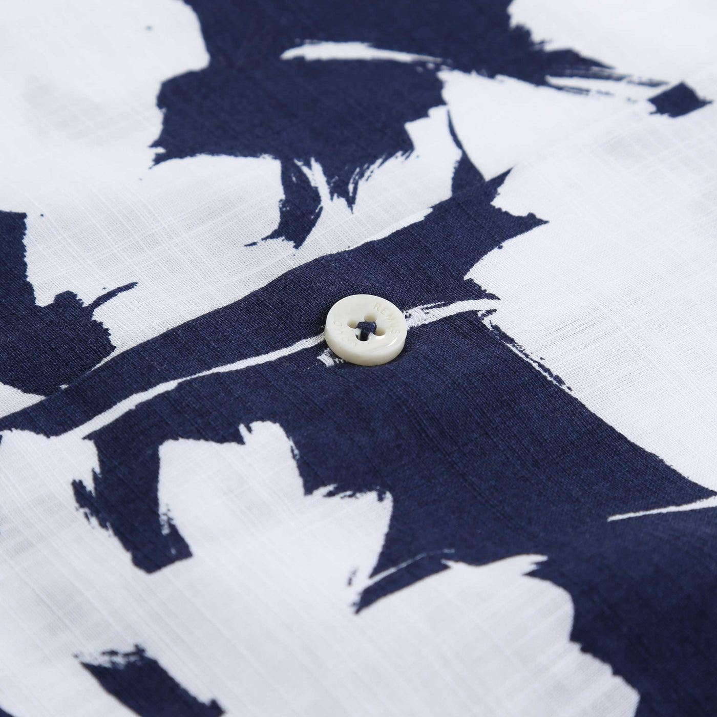 Remus Uomo Floral Linen SS Shirt in Navy Button