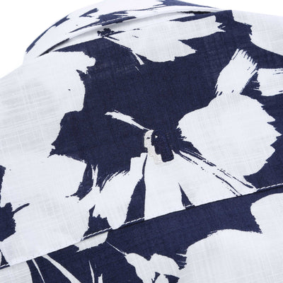 Remus Uomo Floral Linen SS Shirt in Navy Nape Logo