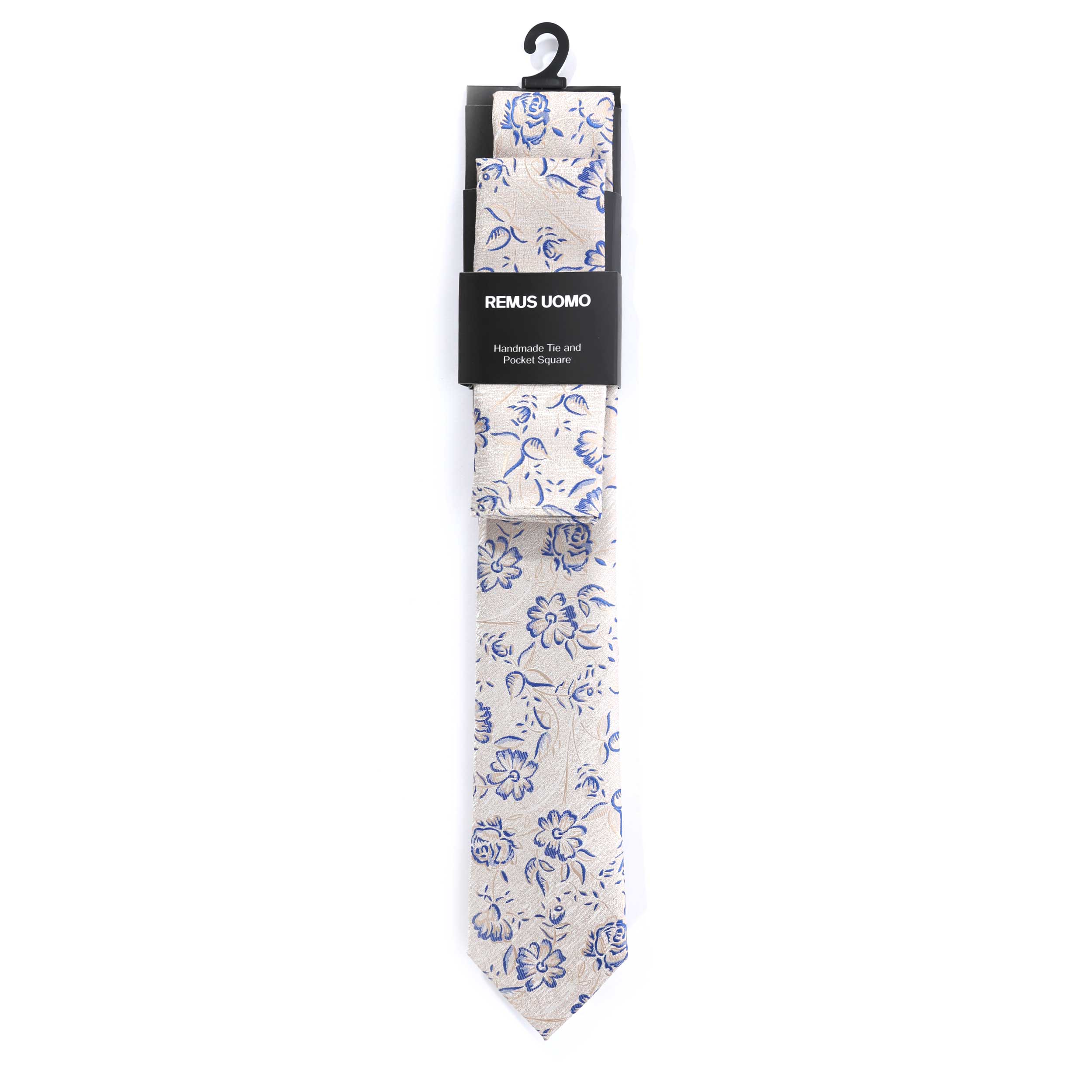 Remus Uomo Floral Tie & Hank Set in Beige