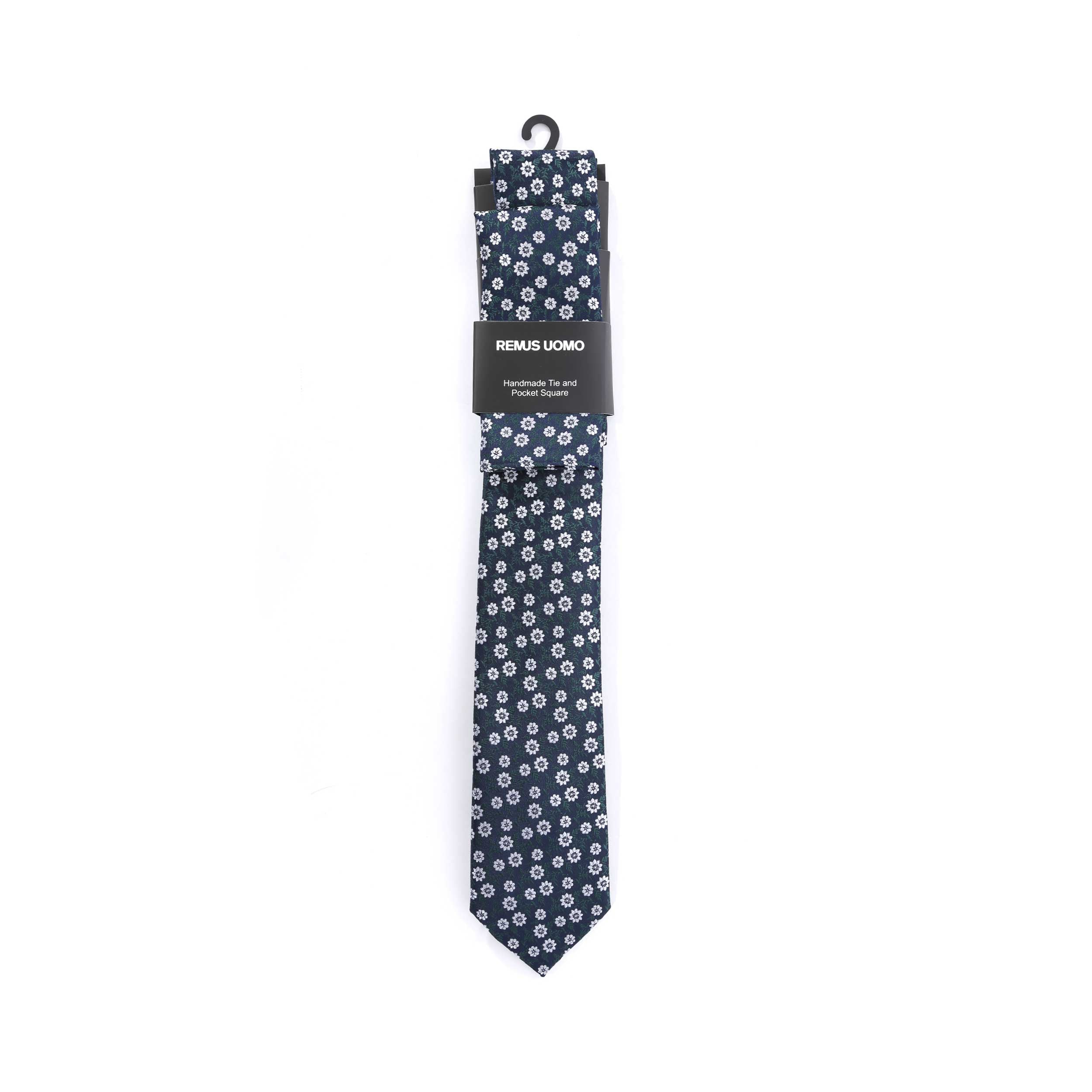 Remus Uomo Floral Tie & Hank Set in Navy