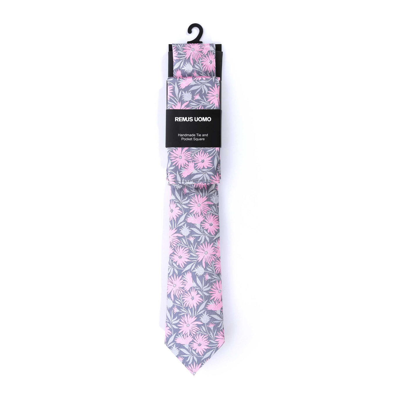 Remus Uomo Floral Tie & Hank Set in Pink & Grey