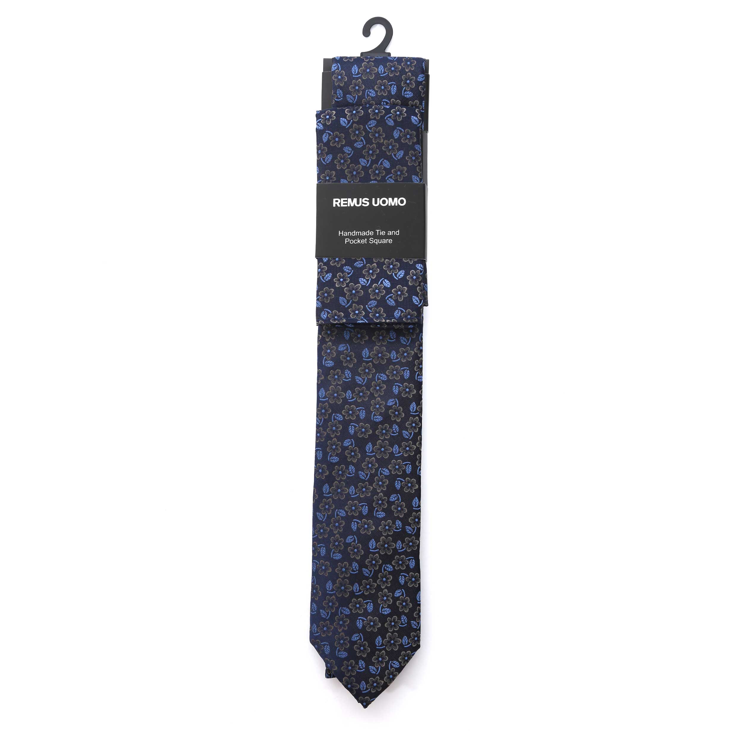 Remus Uomo Floral Tie & Pocket Square Set in Navy