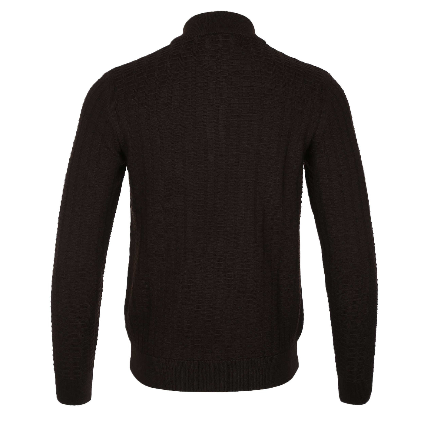 Remus Uomo Grid & Tuck Quarter Zip Knitwear in Brown Back
