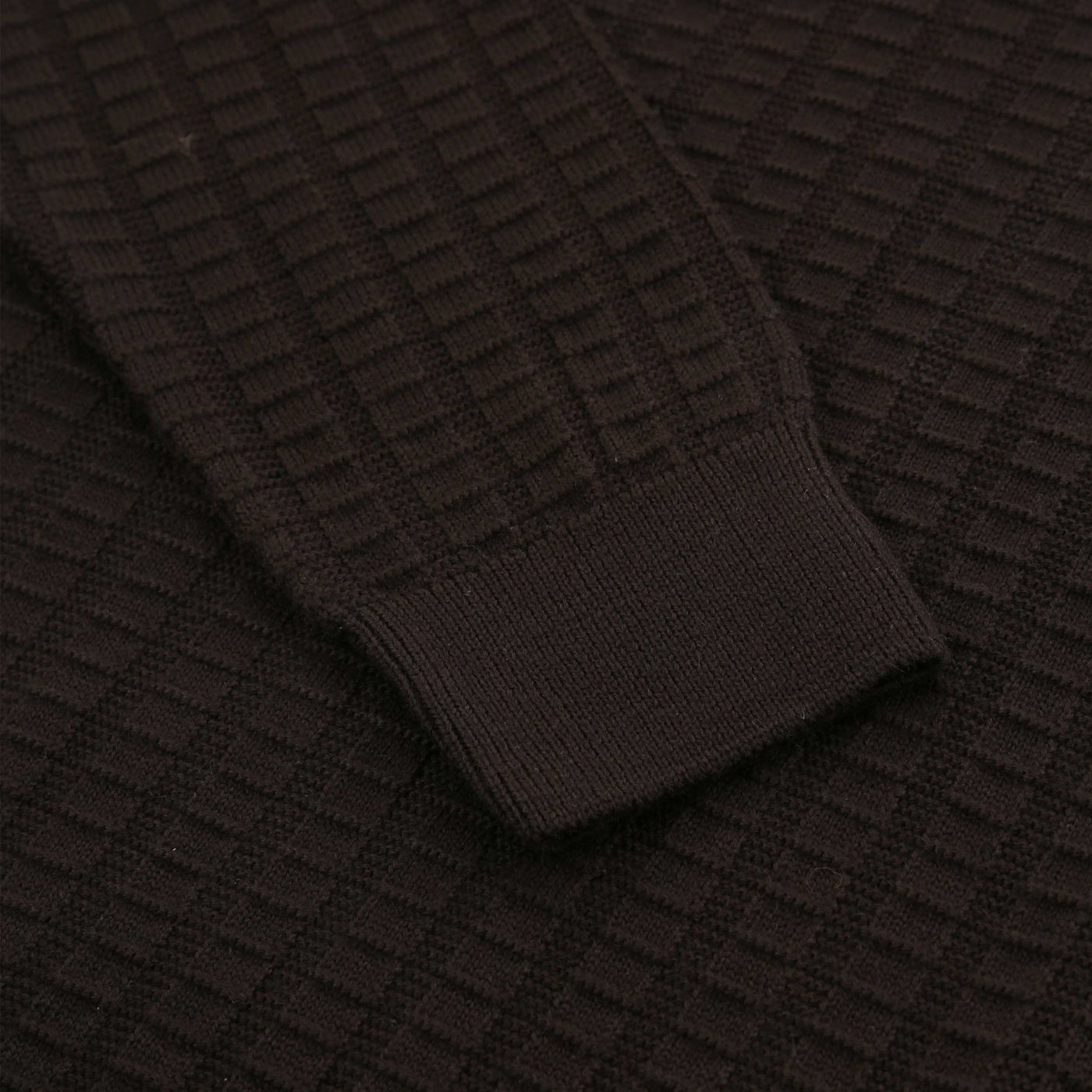 Remus Uomo Grid & Tuck Quarter Zip Knitwear in Brown Cuff