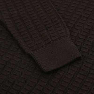 Remus Uomo Grid & Tuck Quarter Zip Knitwear in Brown Cuff