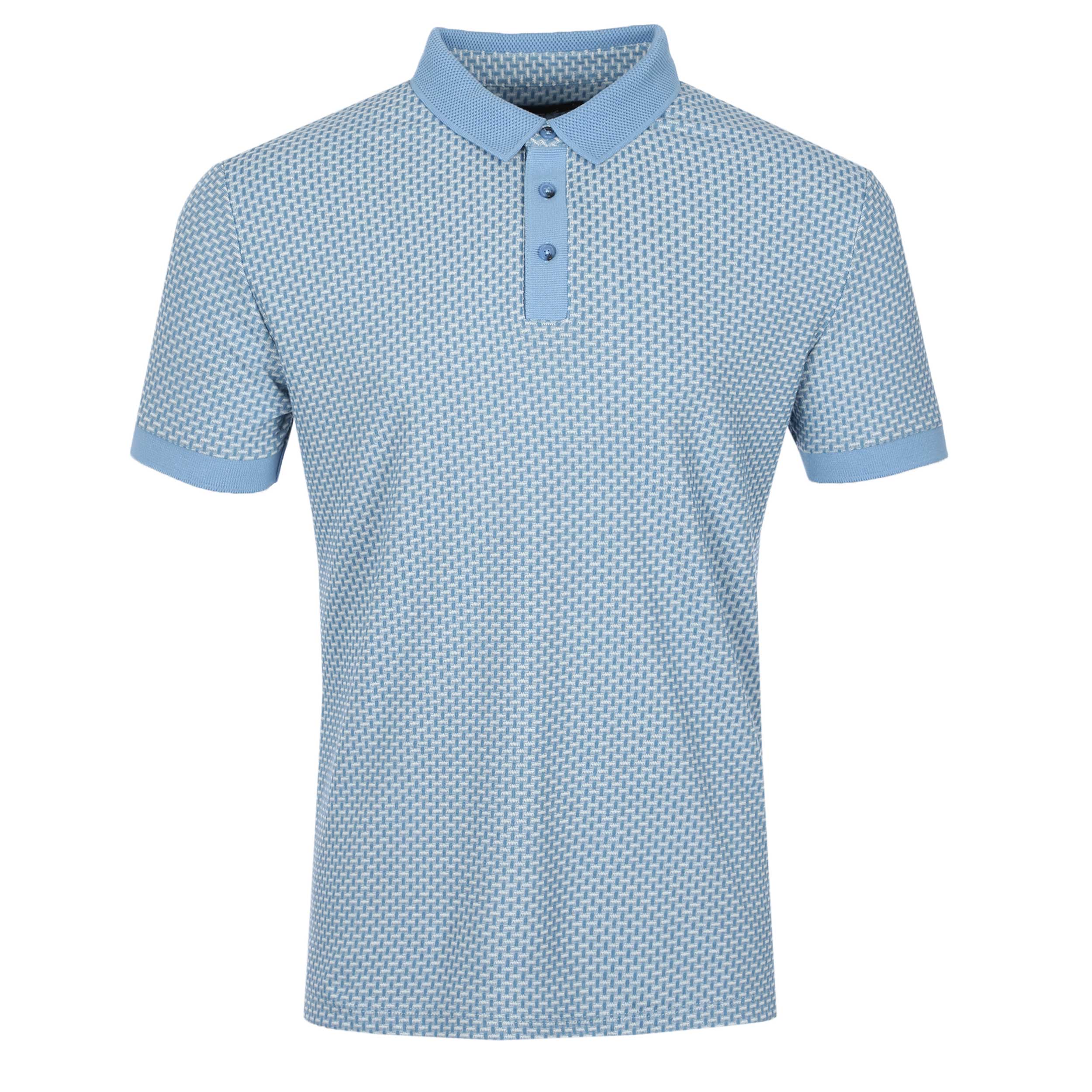 Remus Uomo Jacquard Polo Shirt in Mid Blue