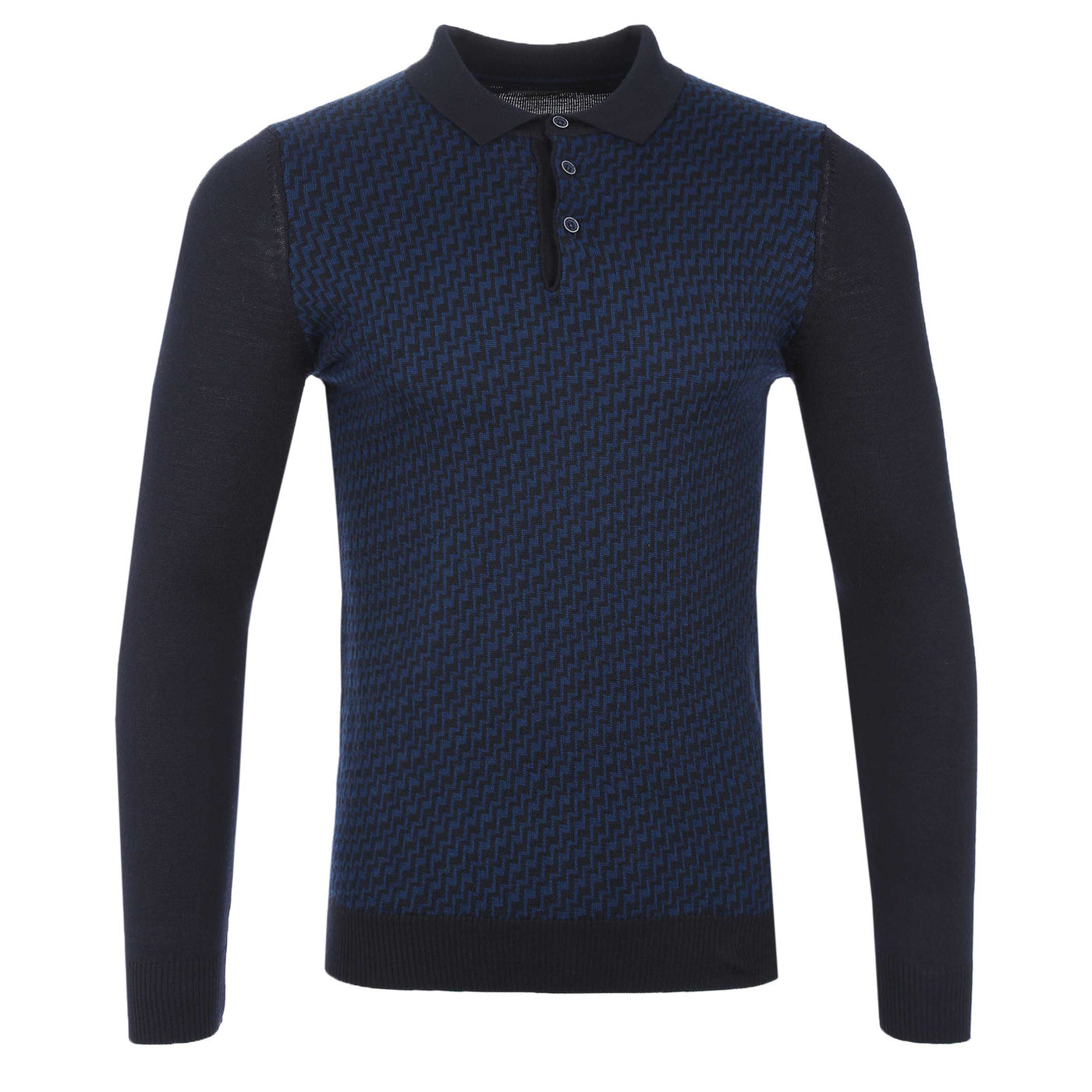 Remus Uomo Jacquard Print Polo Knitwear in Navy Blue