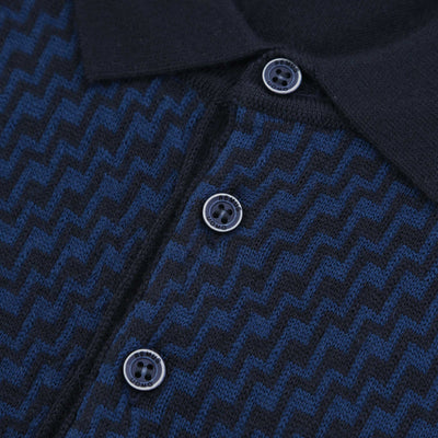 Remus Uomo Jacquard Print Polo Knitwear in Navy Blue Placket