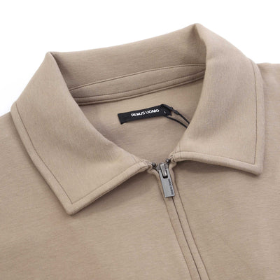 Remus Uomo Jersey Zip Through Sweatshirt in Beige Collar
