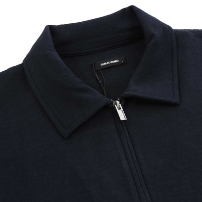 Remus Uomo Jersey Zip Through Sweatshirt in Navy Collar