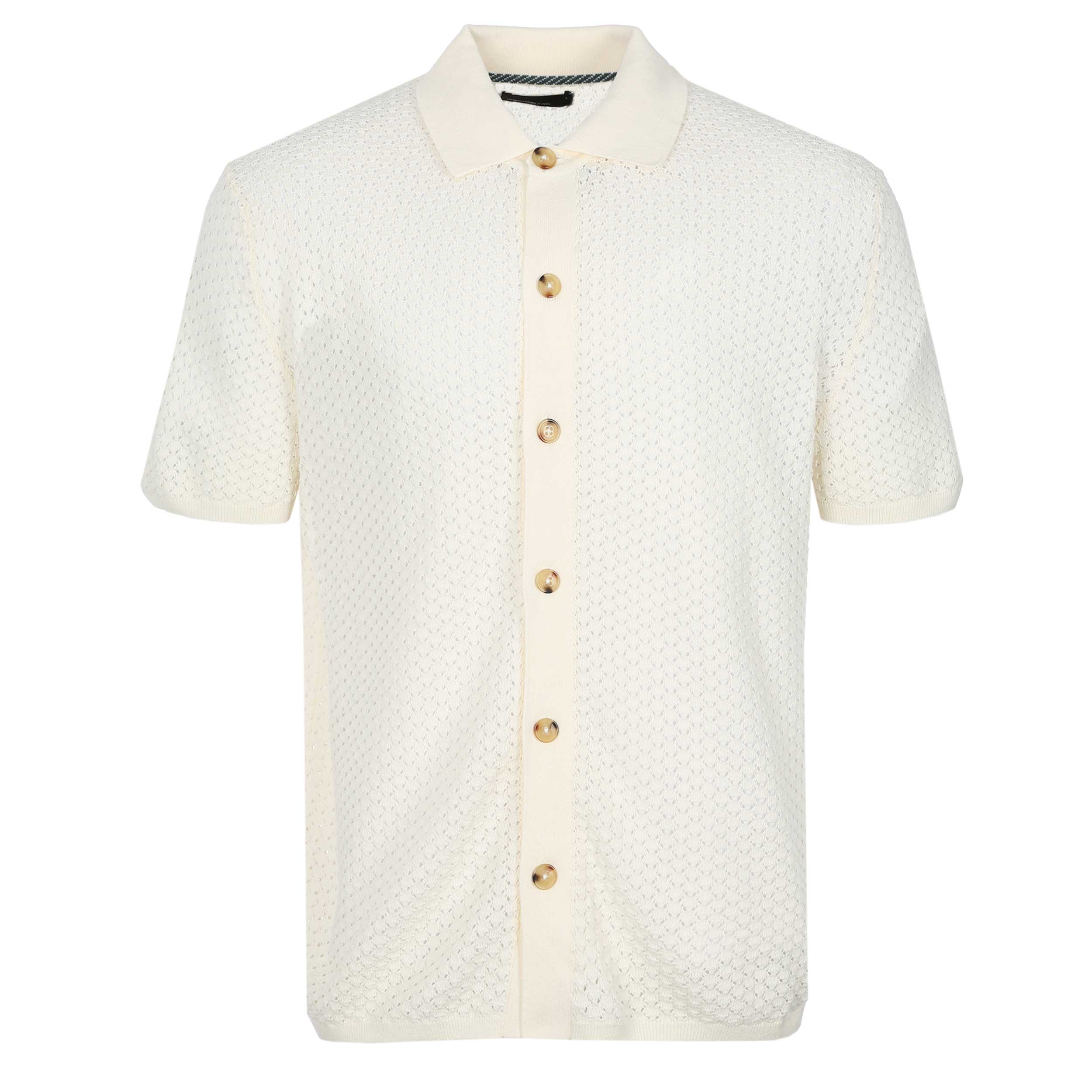 Remus Uomo Knitted Open Weave SS Shirt in Ivory