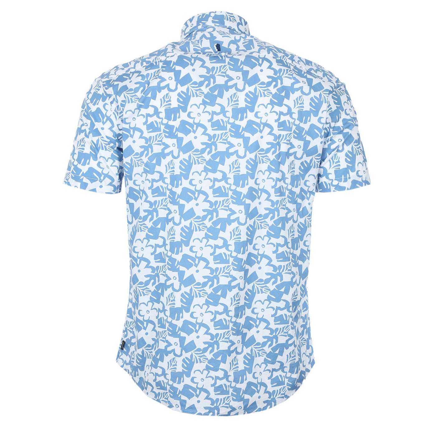 Remus Uomo Leaf Floral Print Short Sleeve Shirt in Blue White Back