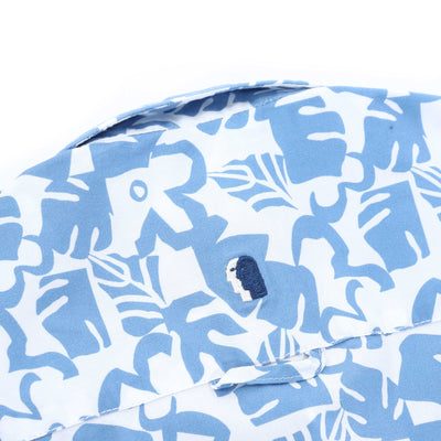 Remus Uomo Leaf Floral Print Short Sleeve Shirt in Blue White Nape Logo