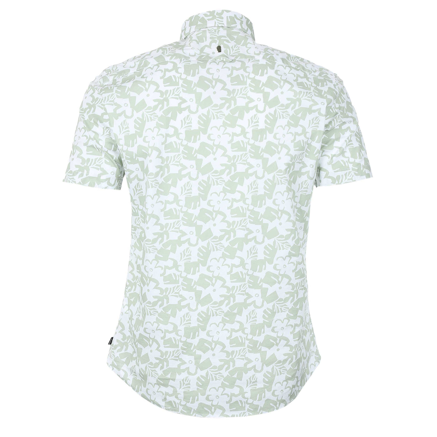 Remus Uomo Leaf Floral Print Short Sleeve Shirt in Mint White Back