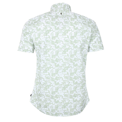 Remus Uomo Leaf Floral Print Short Sleeve Shirt in Mint White Back