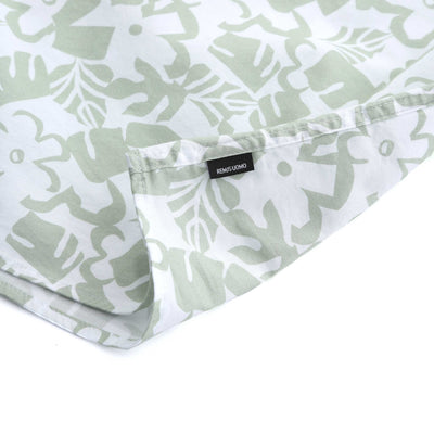 Remus Uomo Leaf Floral Print Short Sleeve Shirt in Mint White Logo Tab