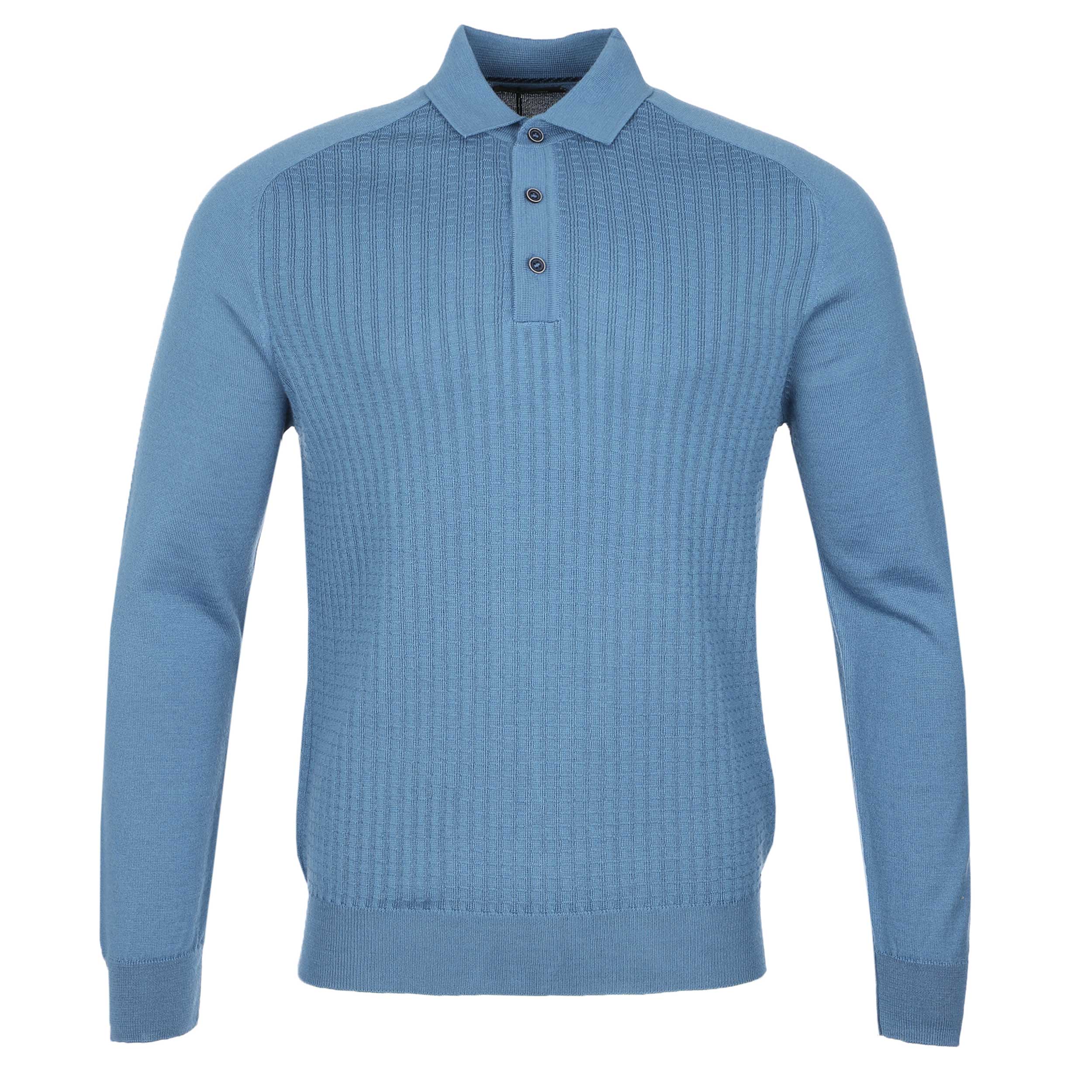 Remus Uomo Micro Grid Knitted Polo in Blue