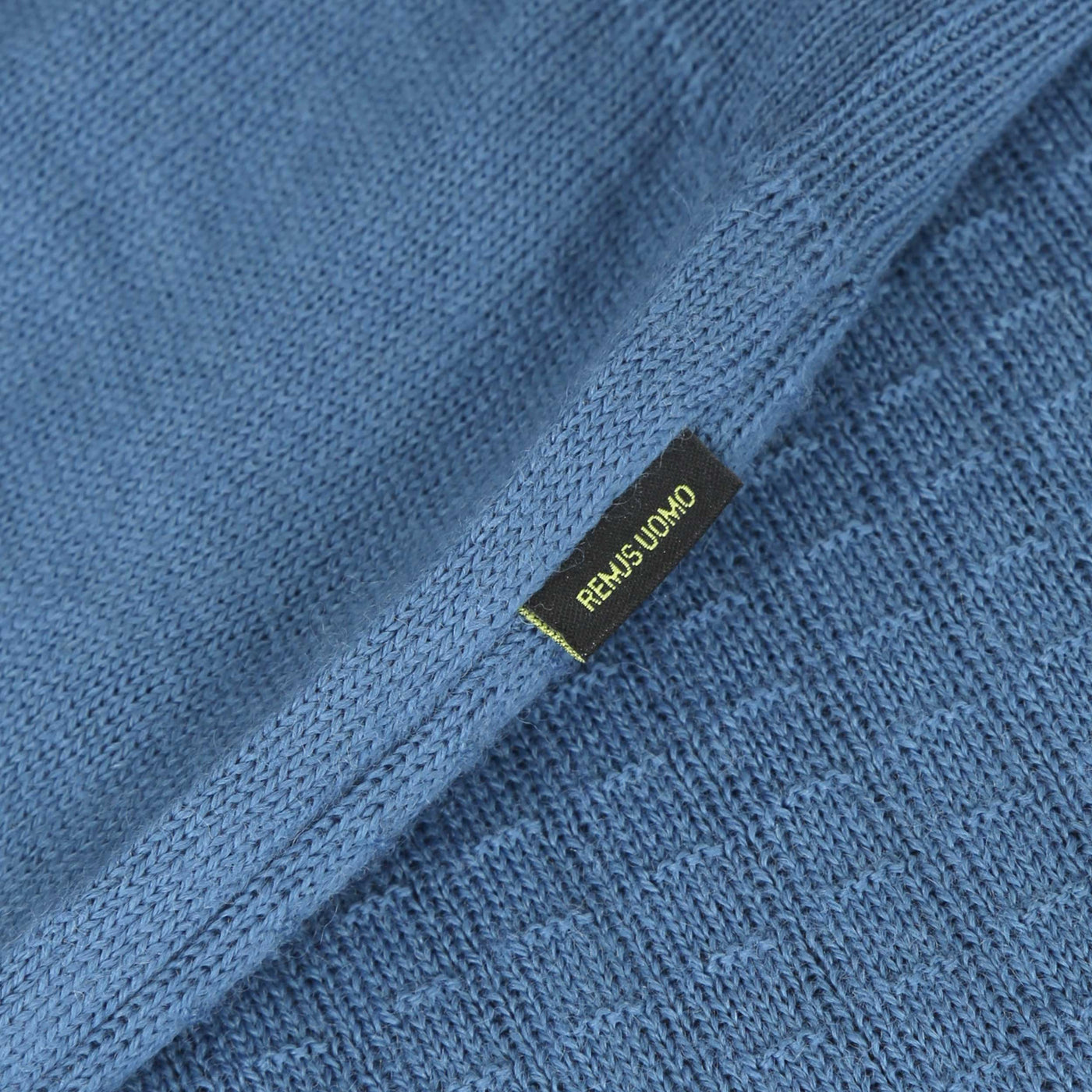 Remus Uomo Micro Grid Knitted Polo in Blue Logo Tab